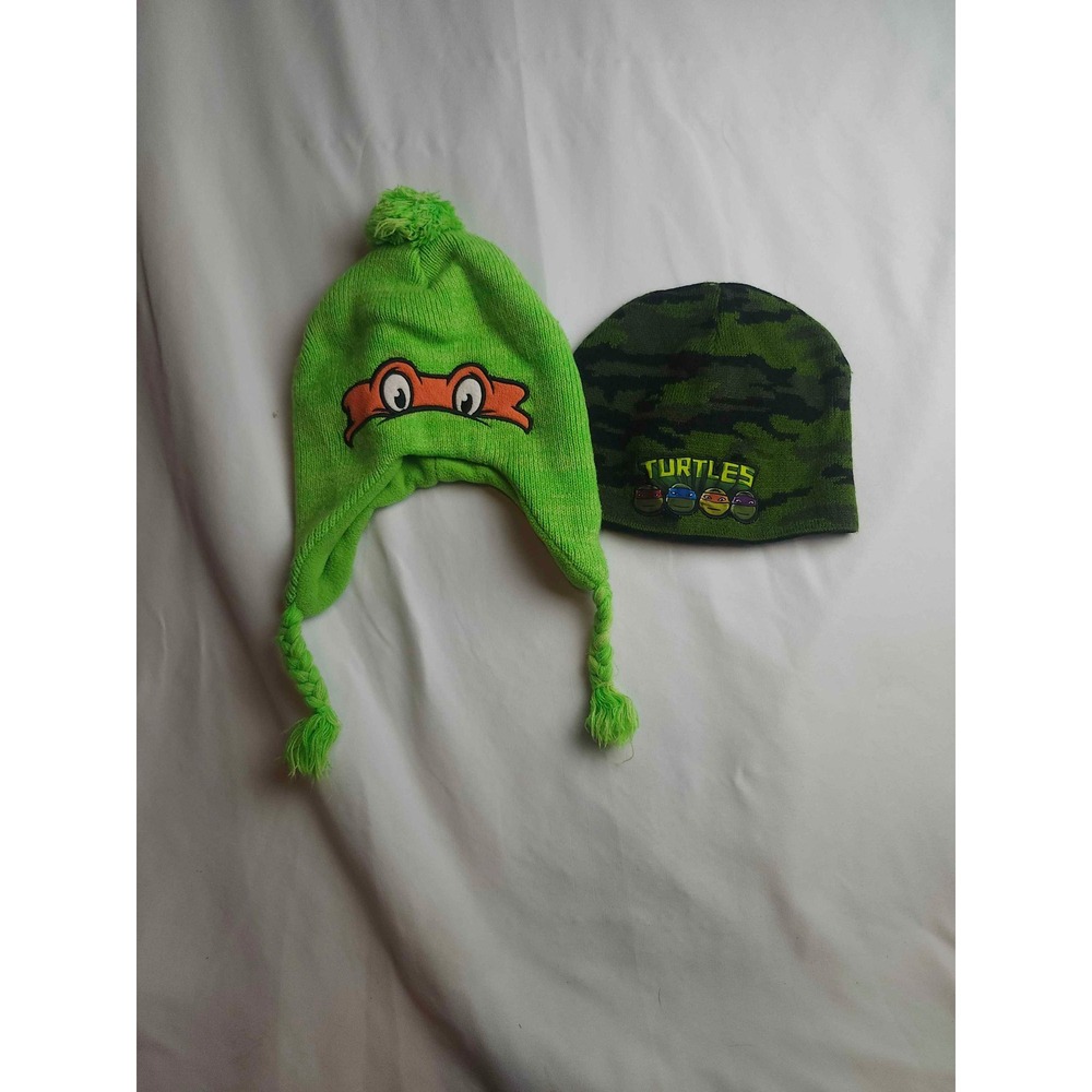 TMNT Nickelodeon Michelangelo Peruvian Hat and Camo Beanie Set OSFM 2 Pack